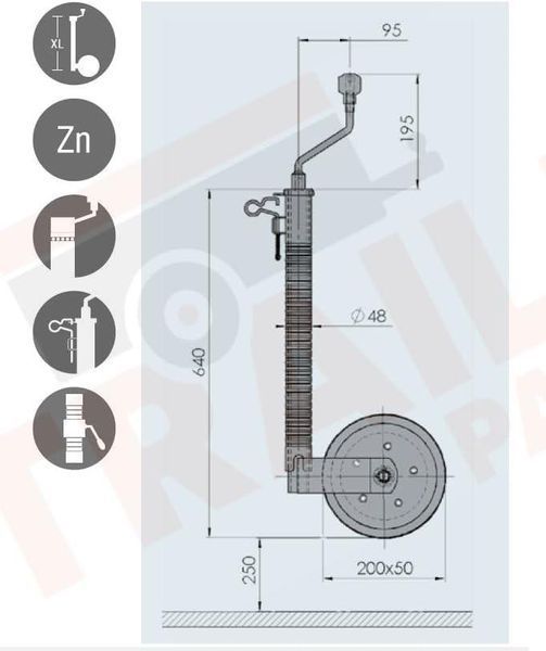 Опорне колесо AL-KO 300 кг із захистом від ковзання (1223614) 1223614 фото